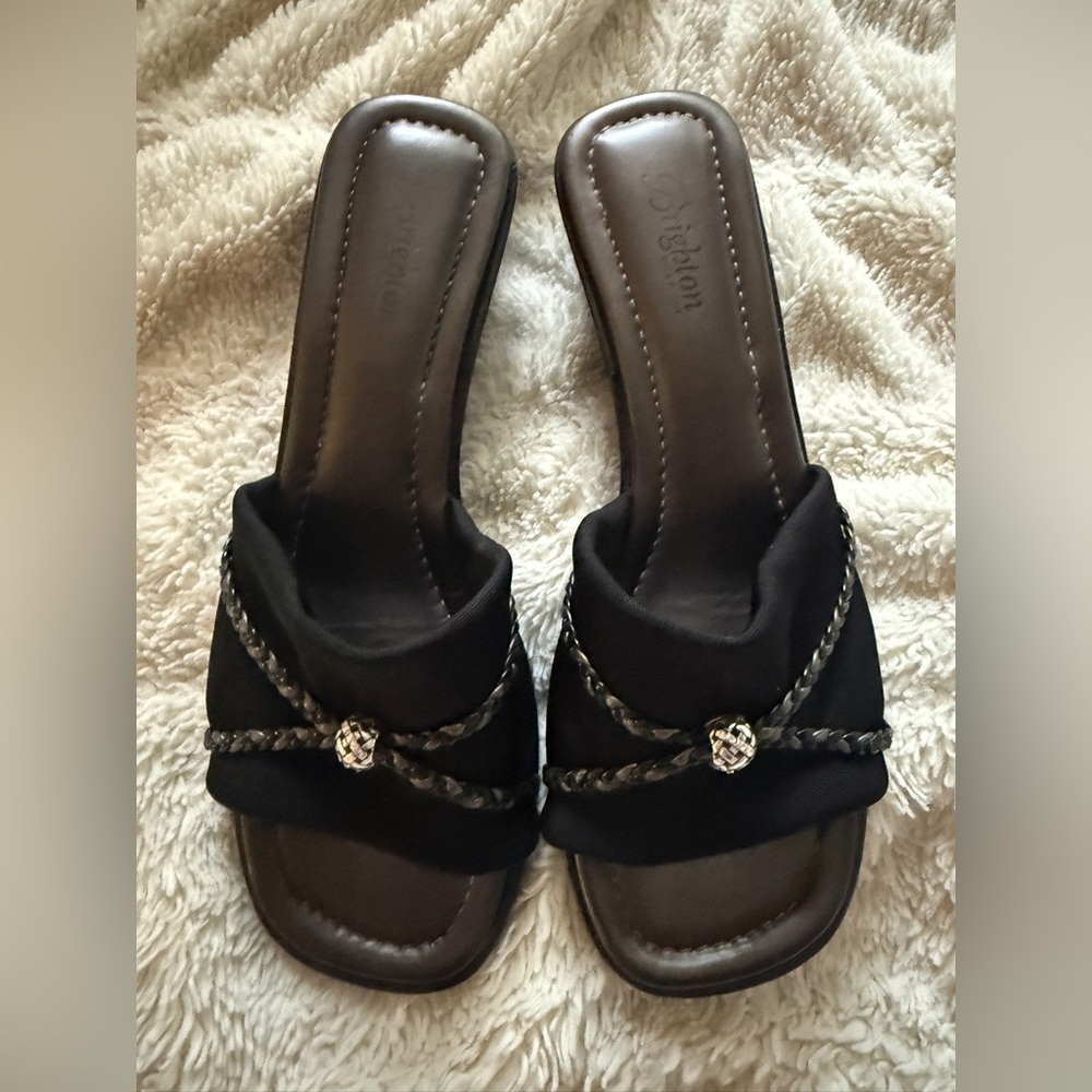 Brighton Isis Womens Sandals Black Low Wedge Shoes